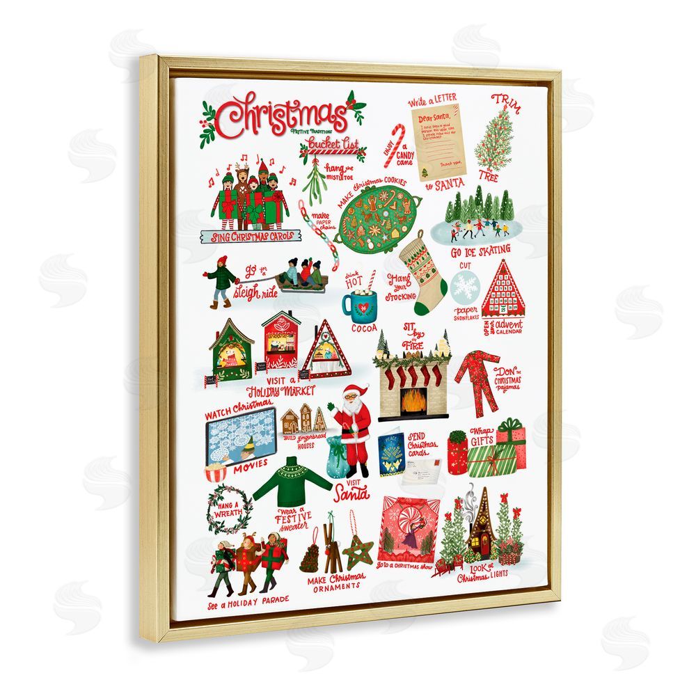 Giao Williams Fun Christmas Traditions Gold Floating Frame Canvas Art Print