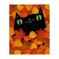 Gabriela Avila | Whimsical Cat Peeking Fall Leaves