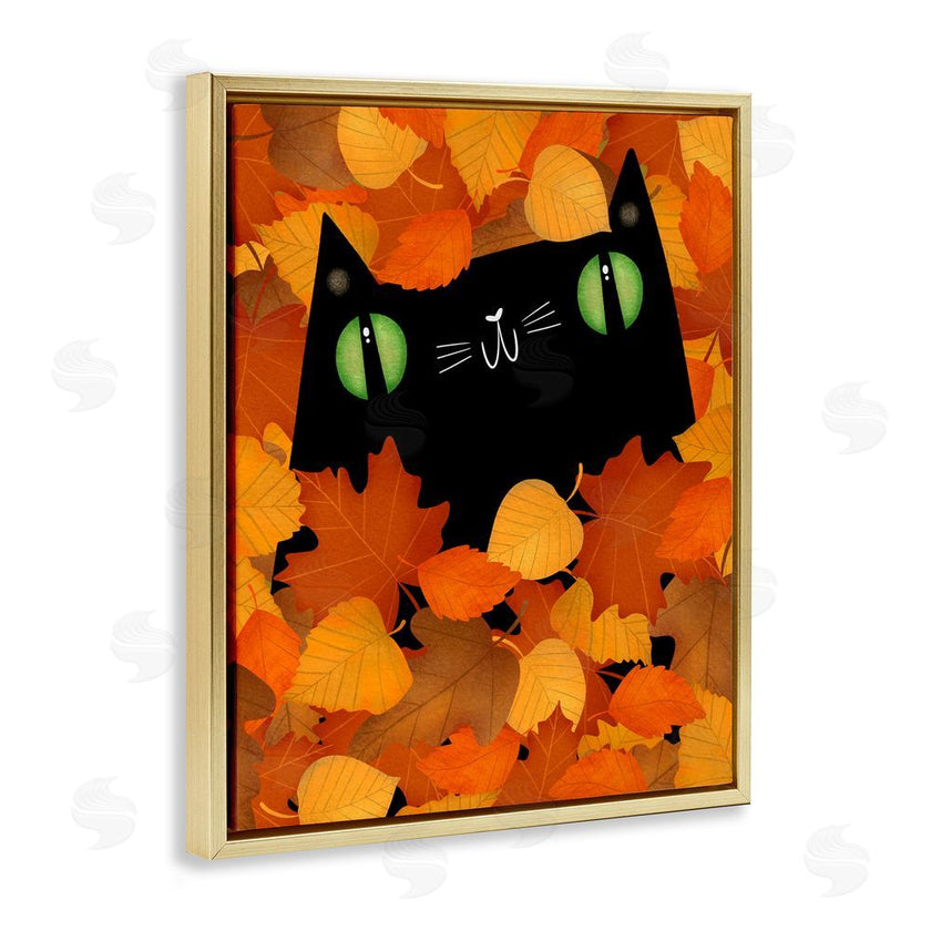 Gabriela Avila | Whimsical Cat Peeking Fall Leaves