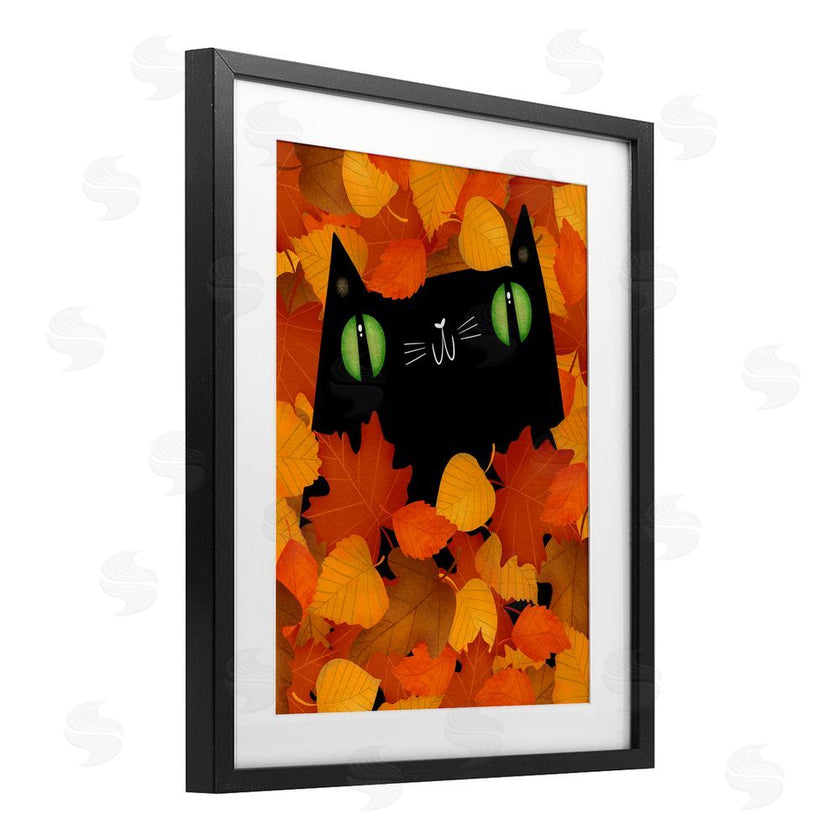 Gabriela Avila | Whimsical Cat Peeking Fall Leaves