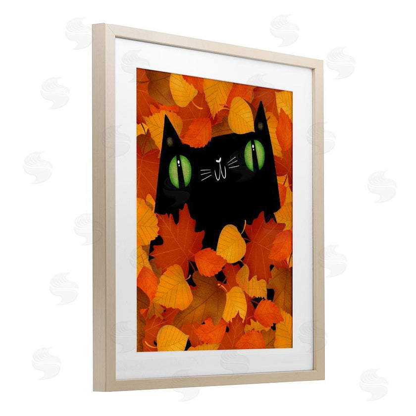 Gabriela Avila | Whimsical Cat Peeking Fall Leaves