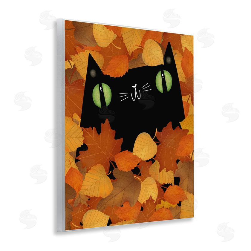 Gabriela Avila | Whimsical Cat Peeking Fall Leaves