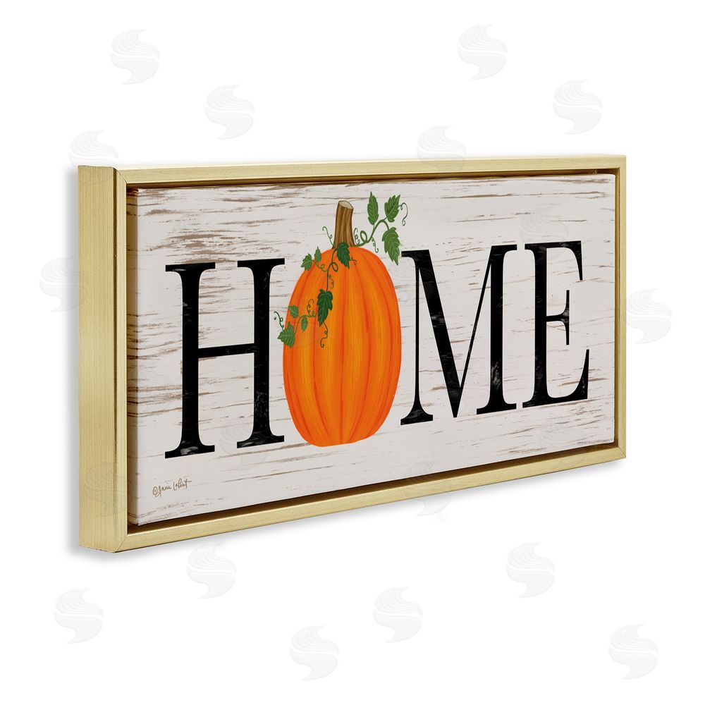 Annie LaPoint Rustic Pumpkin Home Lettering Gold Floating Frame Canvas Art Print