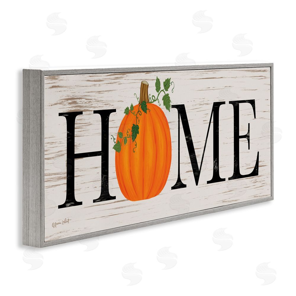 Annie LaPoint Rustic Pumpkin Home Lettering Gray Framed Giclee Art Print