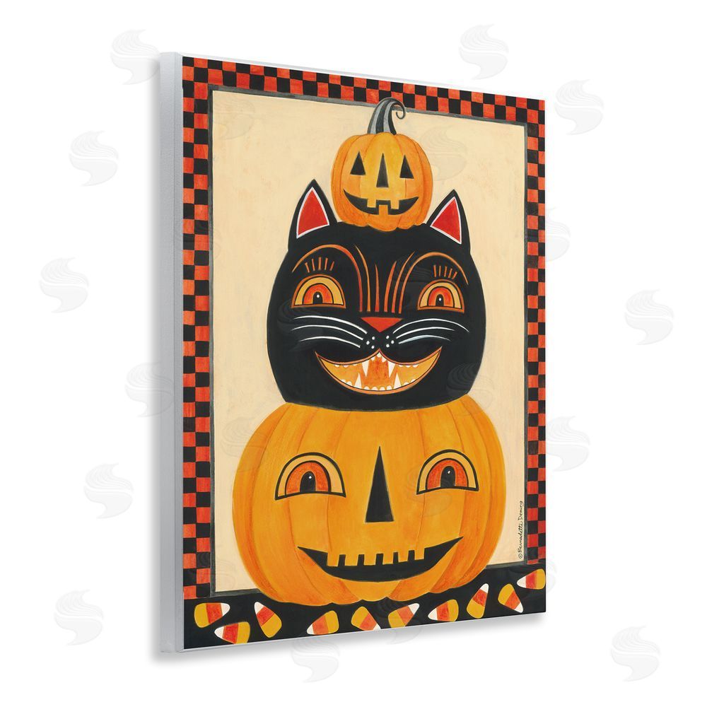 Bernadette Deming Retro Smiling Pumpkins & Cat Wall Plaque Art Print
