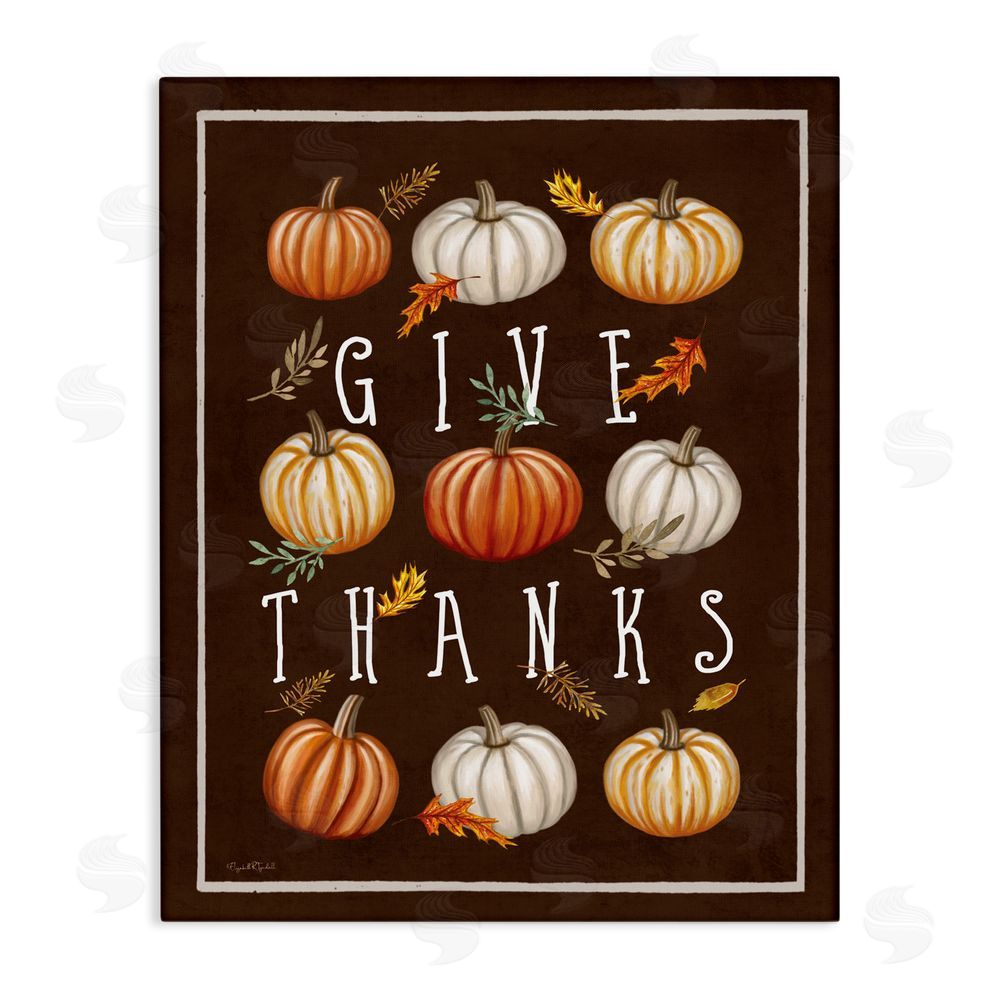 Elizabeth Tyndall Give Thanks with Varied Pumpkins Canvas Wall Art Print