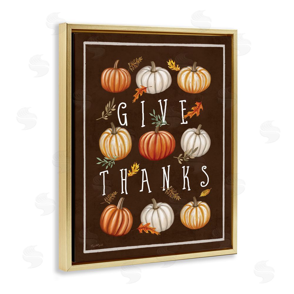 Elizabeth Tyndall Give Thanks with Varied Pumpkins Gold Floating Frame Canvas Art Print