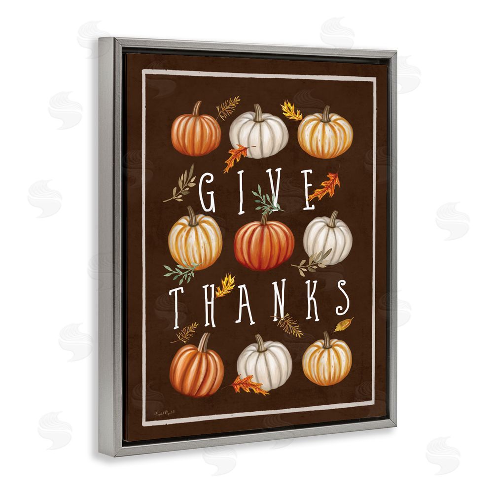 Elizabeth Tyndall Give Thanks with Varied Pumpkins Gray Floating Frame Canvas Art Print