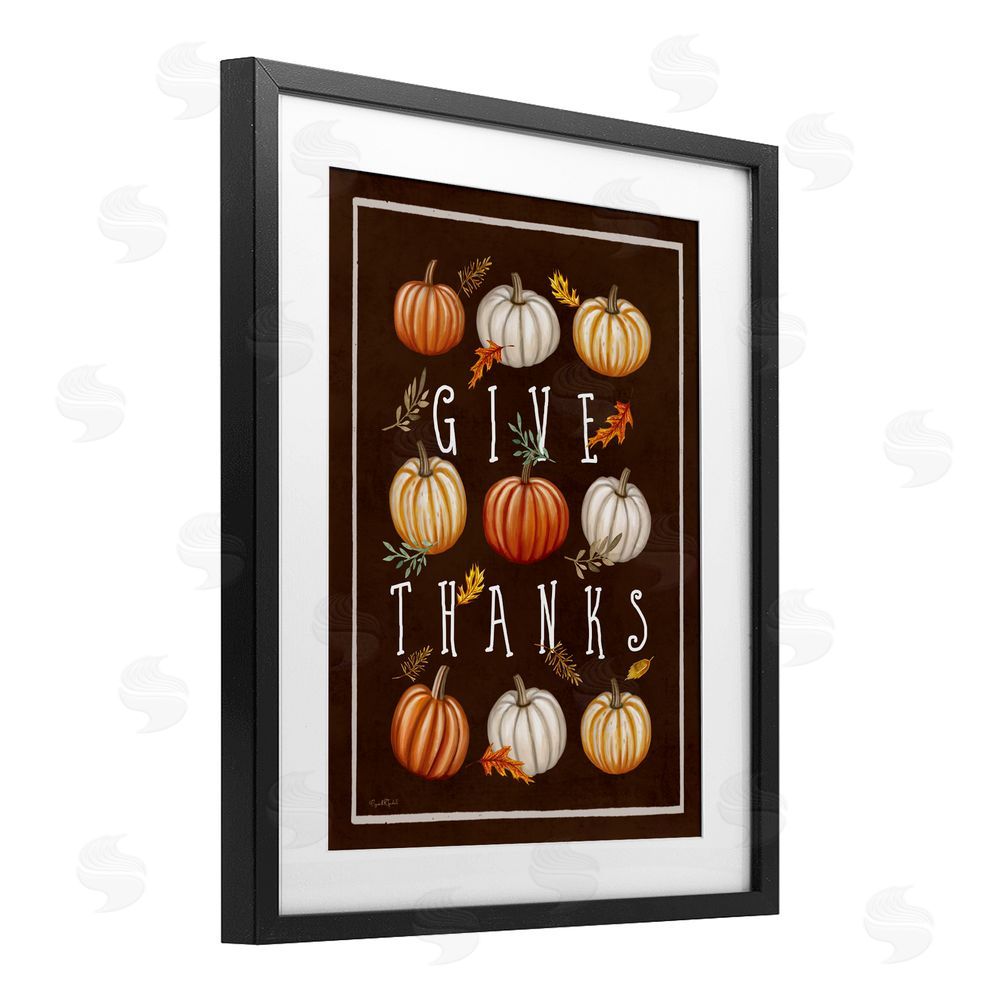 Elizabeth Tyndall Give Thanks with Varied Pumpkins Black Framed Print Under Glass Art