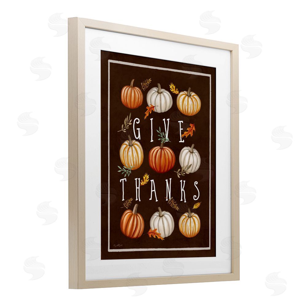 Elizabeth Tyndall Give Thanks with Varied Pumpkins Birch Framed Print Under Glass Art