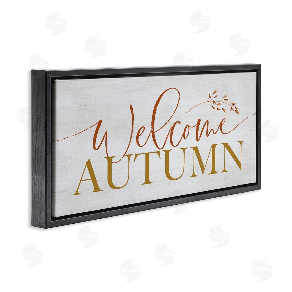 Lux + Me Designs Inviting Welcome Autumn Script Black Floating Frame Canvas Wall Art Print