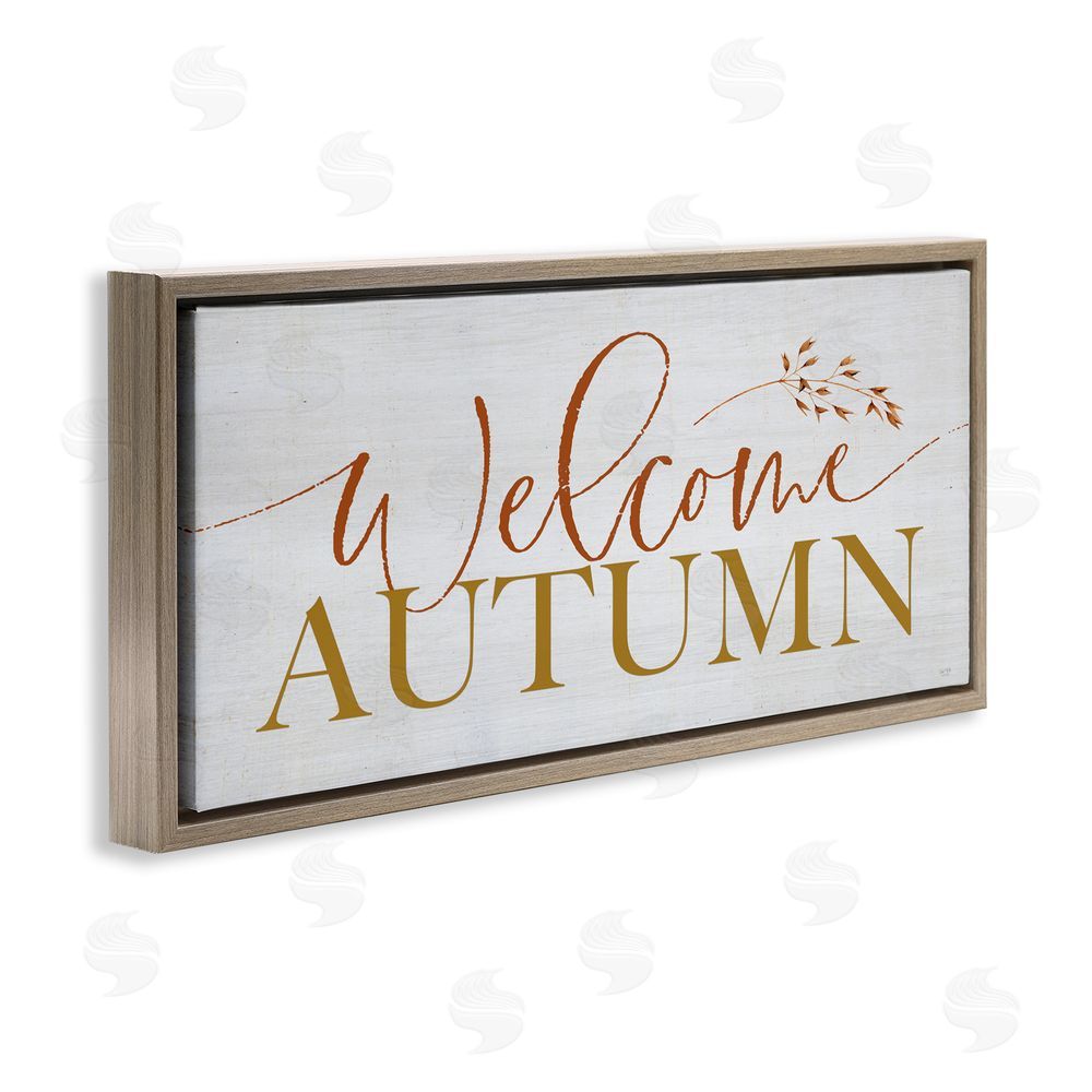 Lux + Me Designs Inviting Welcome Autumn Script Brown Floating Frame Canvas Art Print