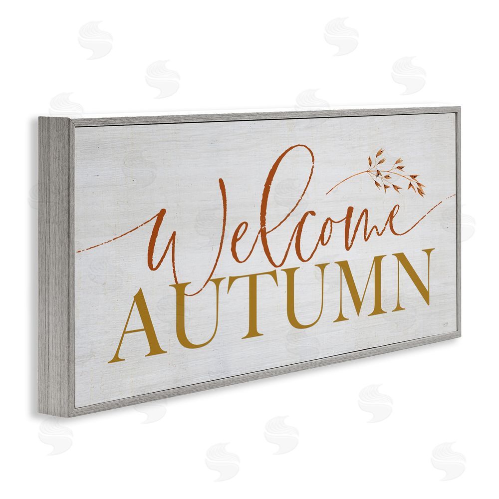 Lux + Me Designs Inviting Welcome Autumn Script Gray Framed Giclee Art Print