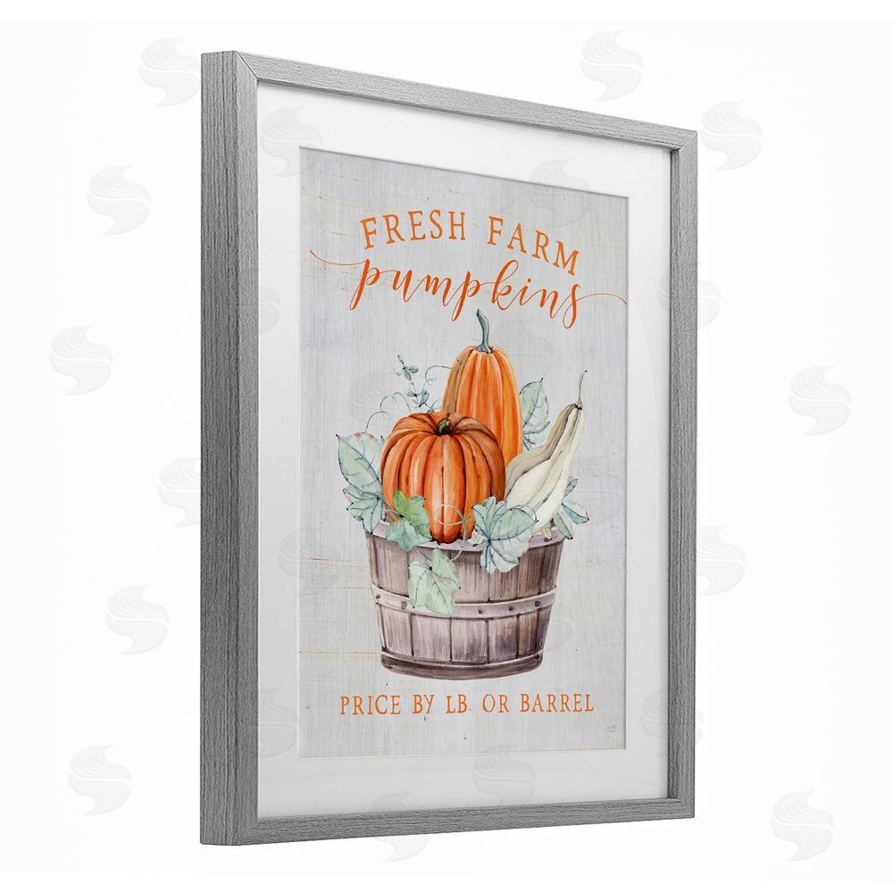Lux + Me Designs Fresh Farm Pumpkins & Gourds Gray Framed Print Under Glass Art