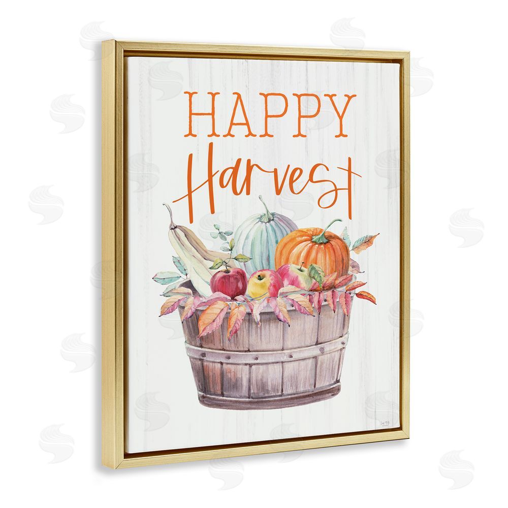 Lux + Me Designs Happy Harvest Rustic Basket Gold Floating Frame Canvas Art Print