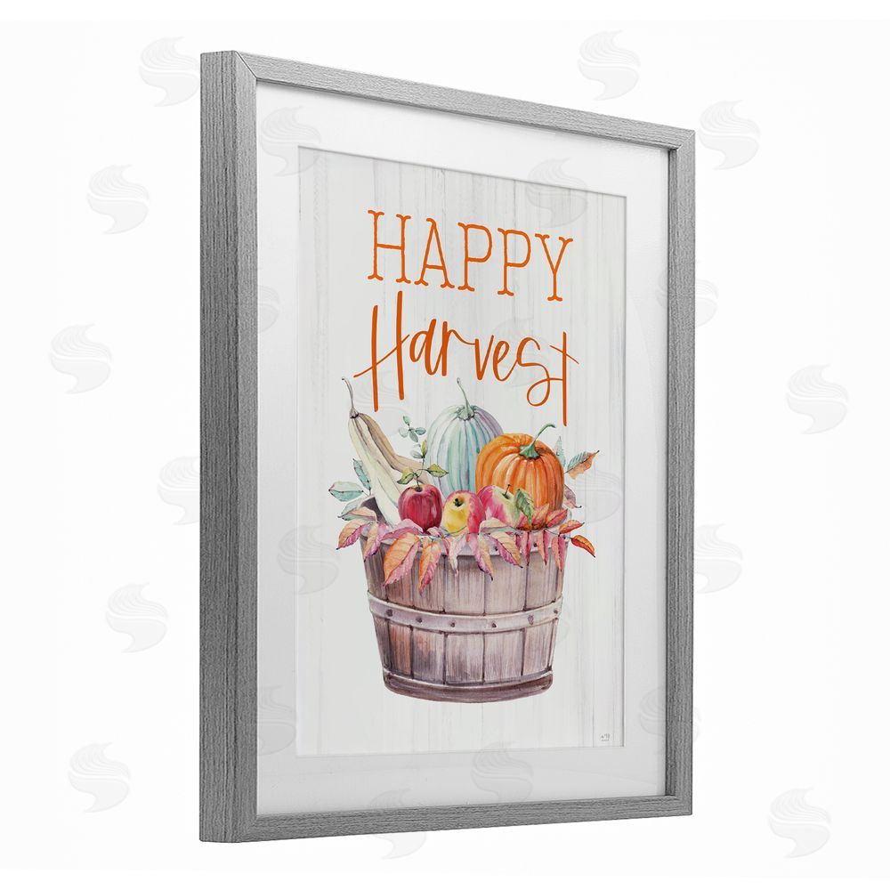Lux + Me Designs Happy Harvest Rustic Basket Gray Framed Print Under Glass Art