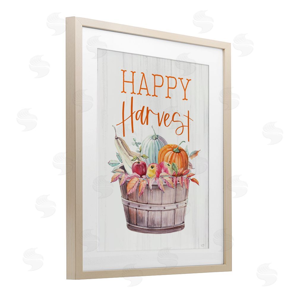 Lux + Me Designs Happy Harvest Rustic Basket Birch Framed Print Under Glass Art