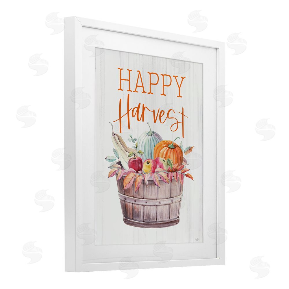 Lux + Me Designs Happy Harvest Rustic Basket White Framed Print Under Glass Art