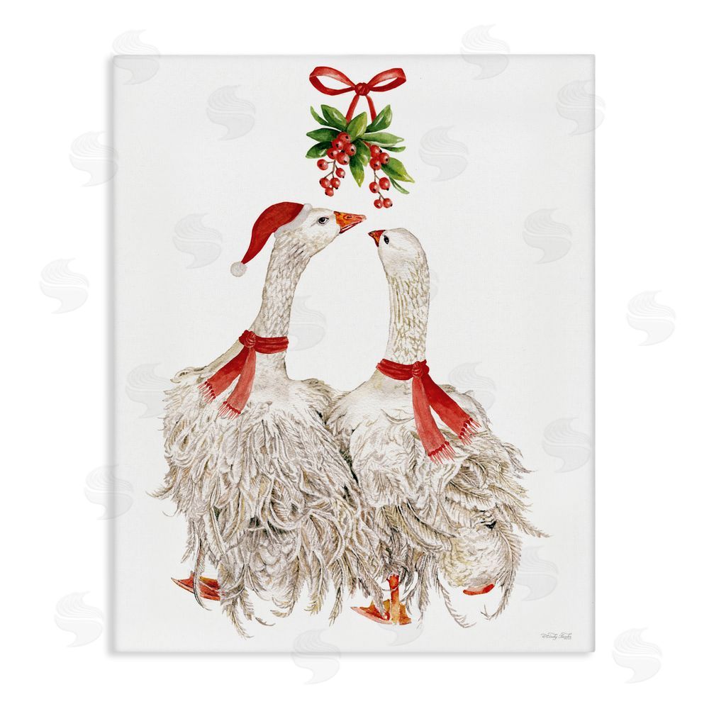 Cindy Jacobs Romantic Geese under Mistletoe Canvas Wall Art Print