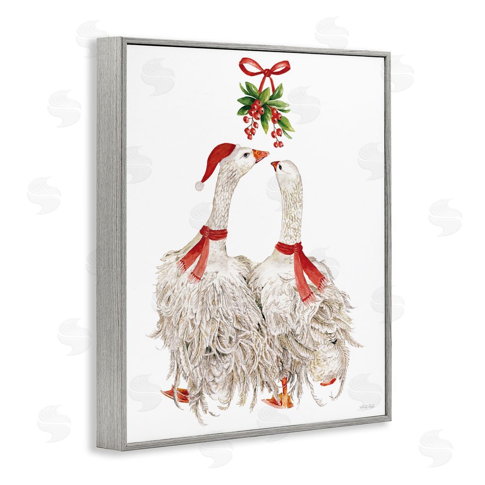 Cindy Jacobs Romantic Geese under Mistletoe Gray Framed Giclee Art Print