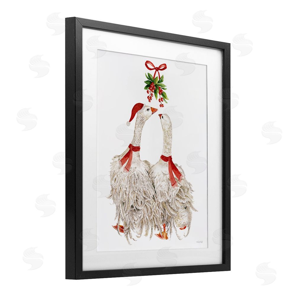 Cindy Jacobs Romantic Geese under Mistletoe Black Framed Print Under Glass Art