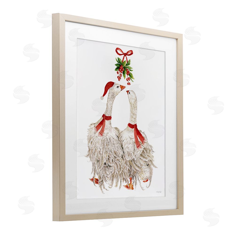 Cindy Jacobs Romantic Geese under Mistletoe Birch Framed Print Under Glass Art