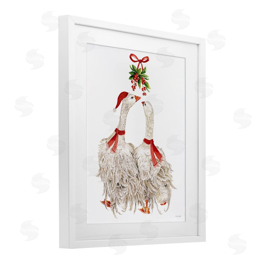 Cindy Jacobs Romantic Geese under Mistletoe White Framed Print Under Glass Art