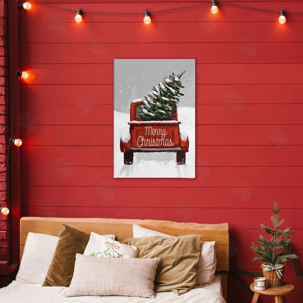 Dogwood Portfolio Merry Christmas Snowy Tree Truck Printed Wall Art in Room