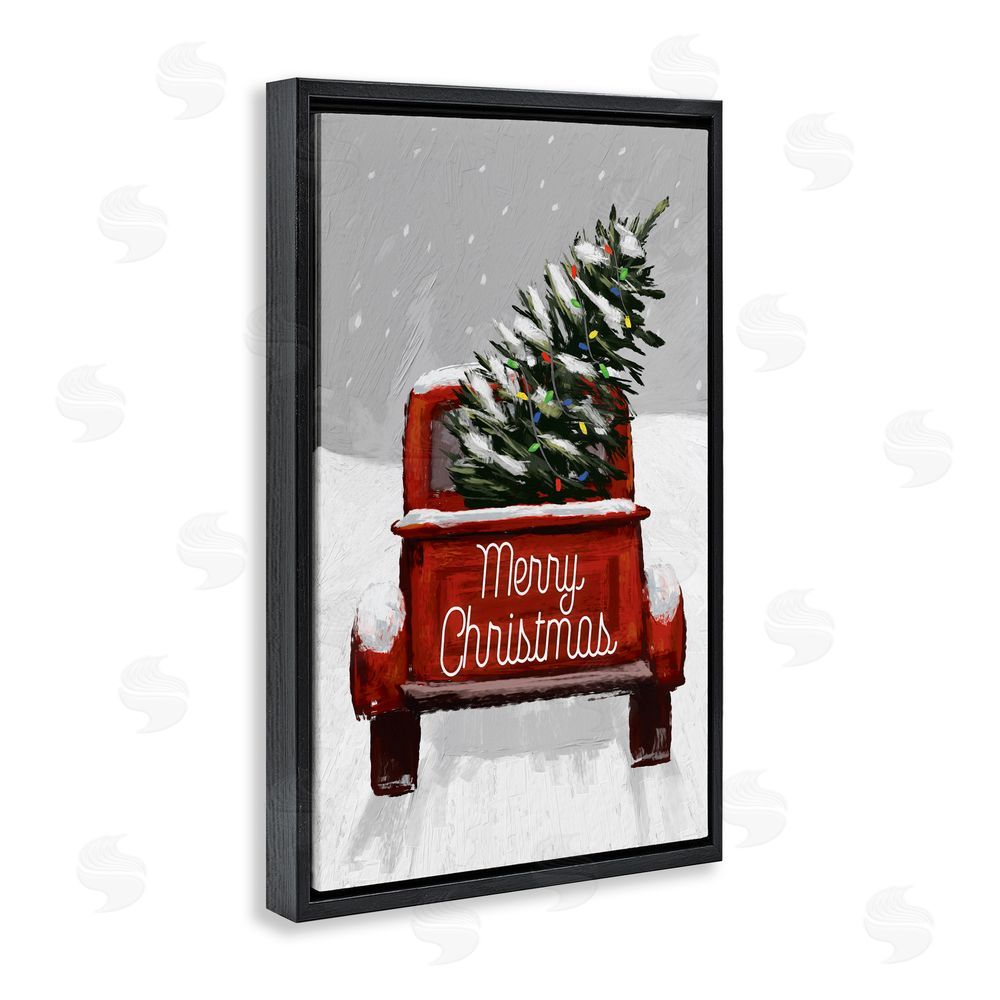 Dogwood Portfolio Merry Christmas Snowy Tree Truck Black Floating Frame Canvas Wall Art Print