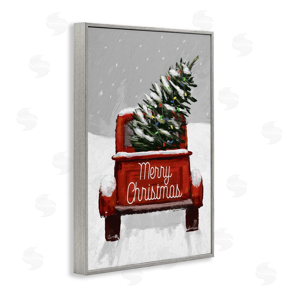 Dogwood Portfolio Merry Christmas Snowy Tree Truck Gray Framed Giclee Art Print