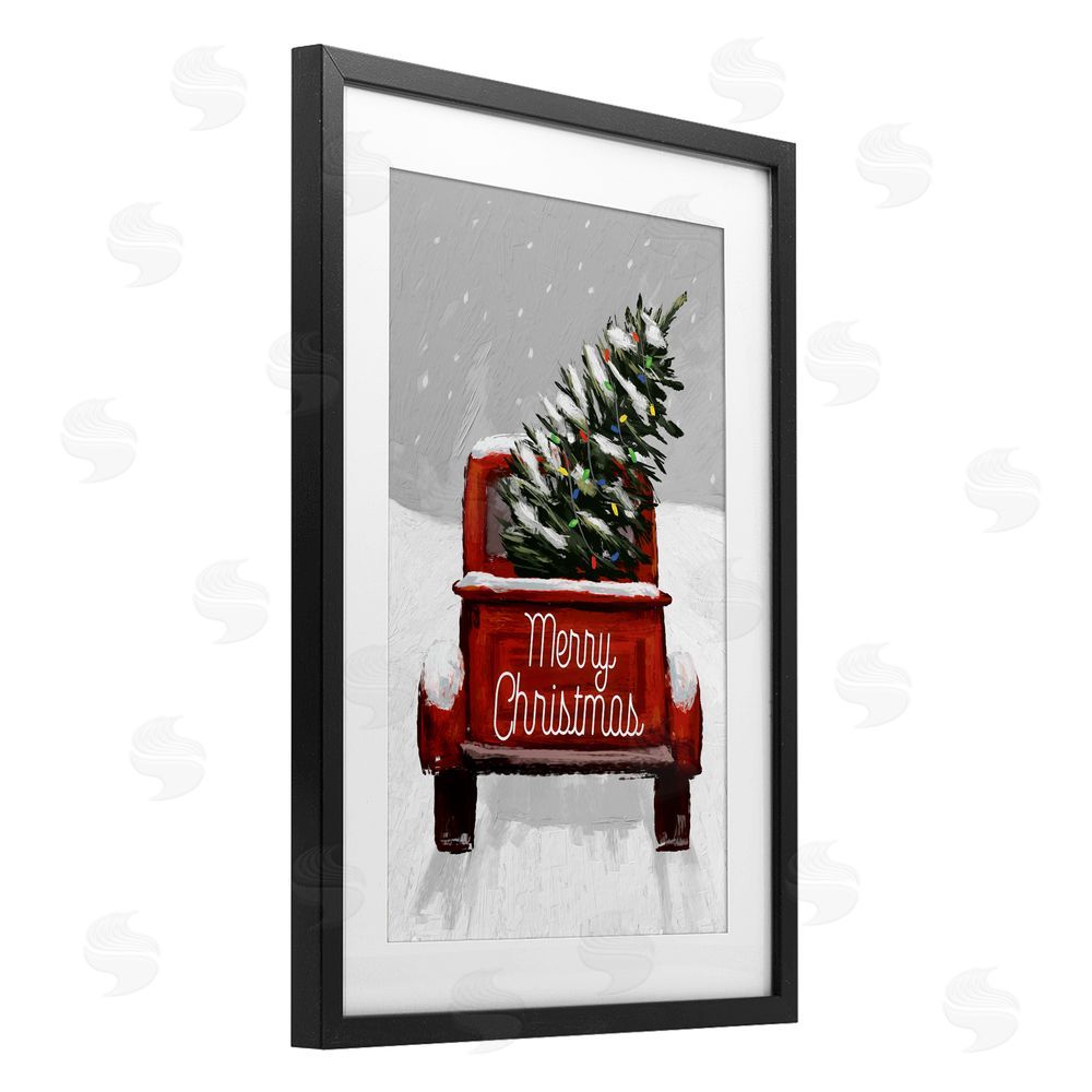 Dogwood Portfolio Merry Christmas Snowy Tree Truck Black Framed Print Under Glass Art