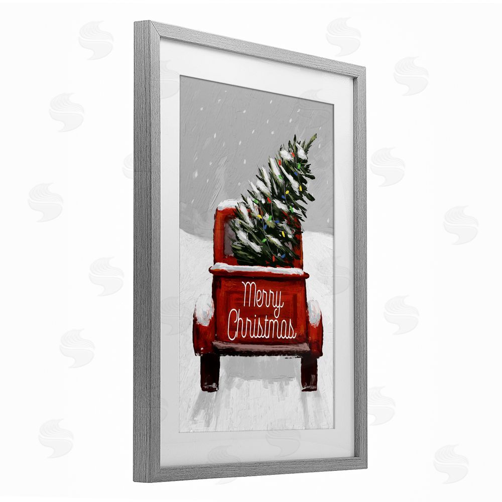 Dogwood Portfolio Merry Christmas Snowy Tree Truck Gray Framed Print Under Glass Art