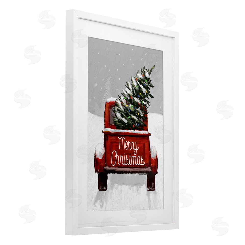 Dogwood Portfolio Merry Christmas Snowy Tree Truck White Framed Print Under Glass Art