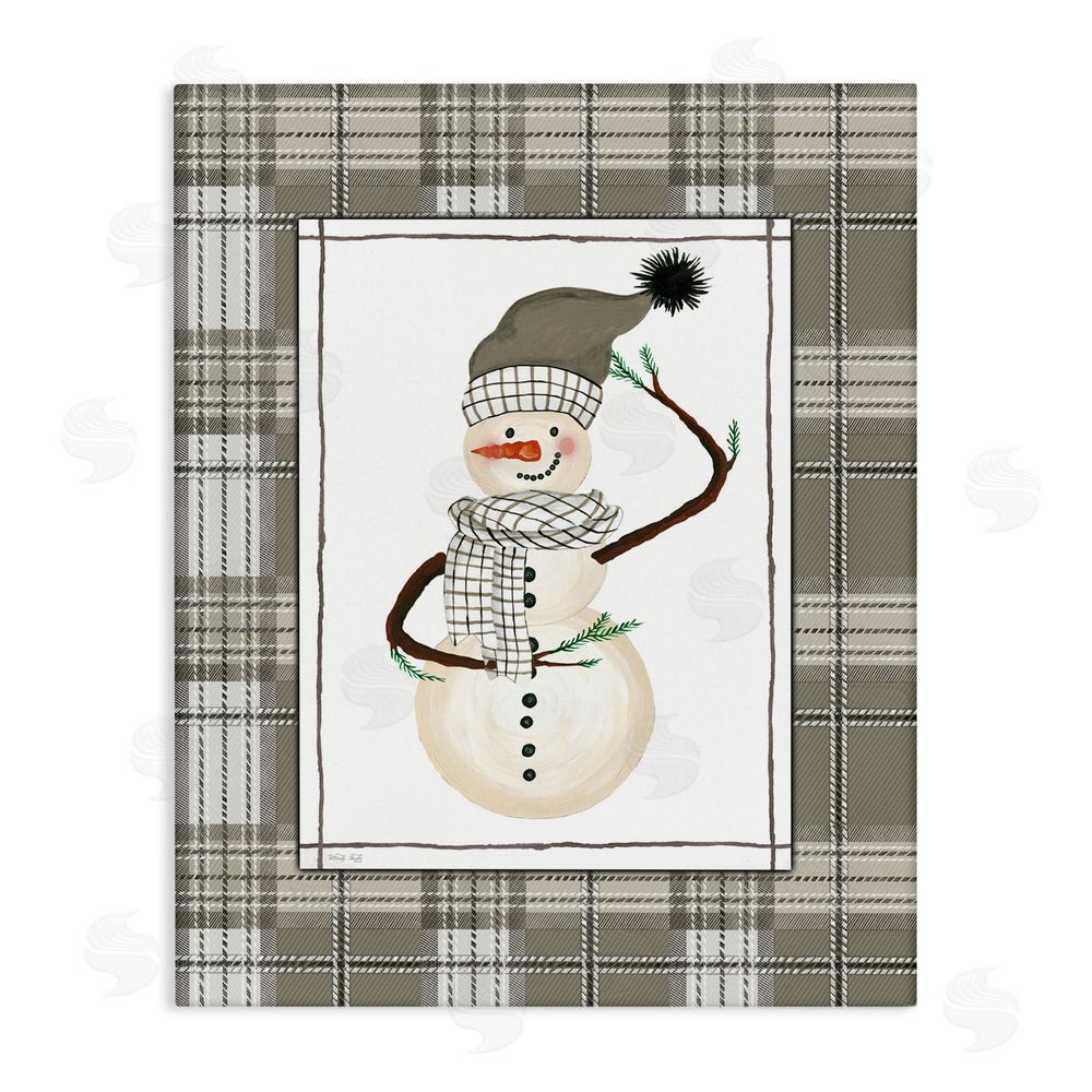 Cindy Jacobs Winter Snowman Green Plaid Canvas Wall Art Print