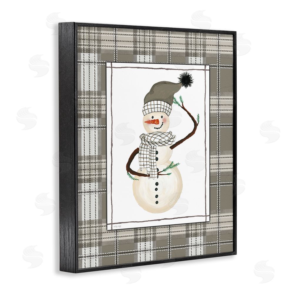 Cindy Jacobs Winter Snowman Green Plaid Black Framed Giclee Art Print