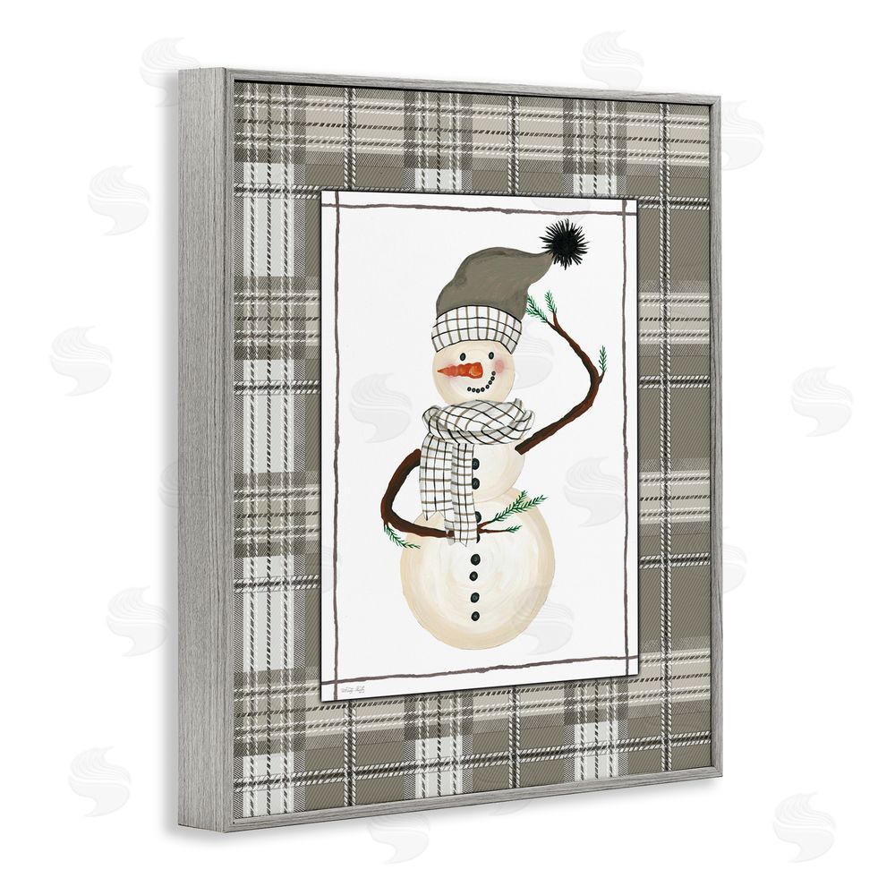 Cindy Jacobs Winter Snowman Green Plaid Gray Framed Giclee Art Print
