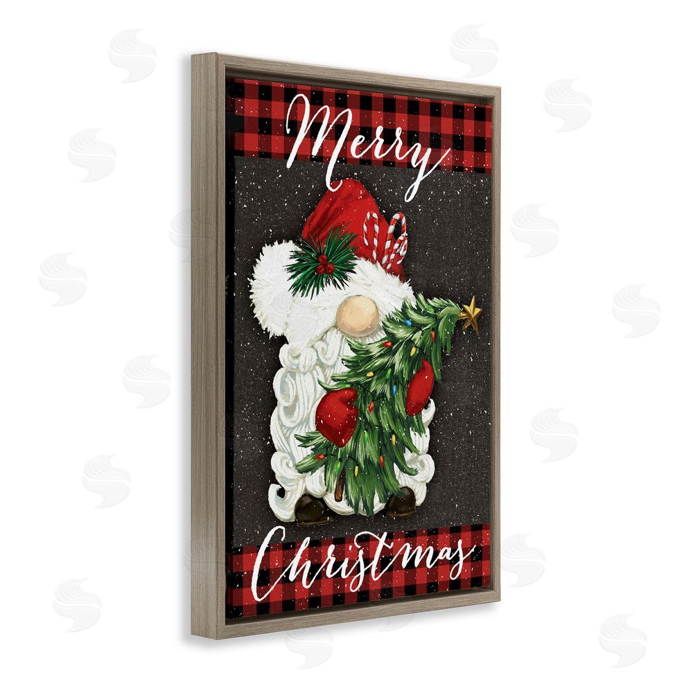Dogwood Portfolio Merry Christmas Gnome & Plaid Brown Floating Frame Canvas Art Print