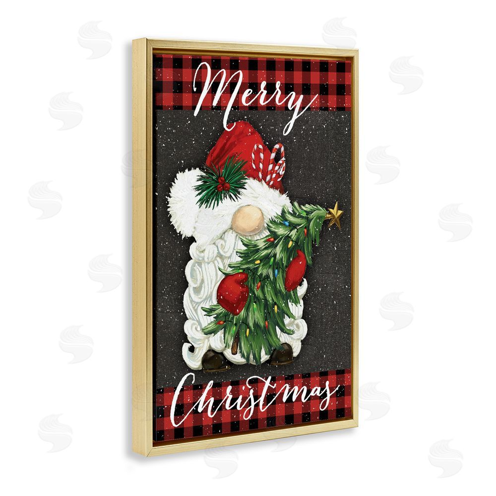 Dogwood Portfolio Merry Christmas Gnome & Plaid Gold Floating Frame Canvas Art Print
