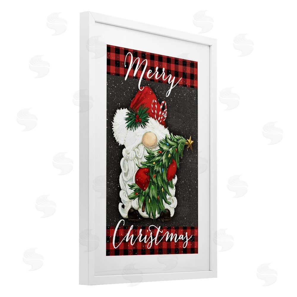 Dogwood Portfolio Merry Christmas Gnome & Plaid White Framed Print Under Glass Art