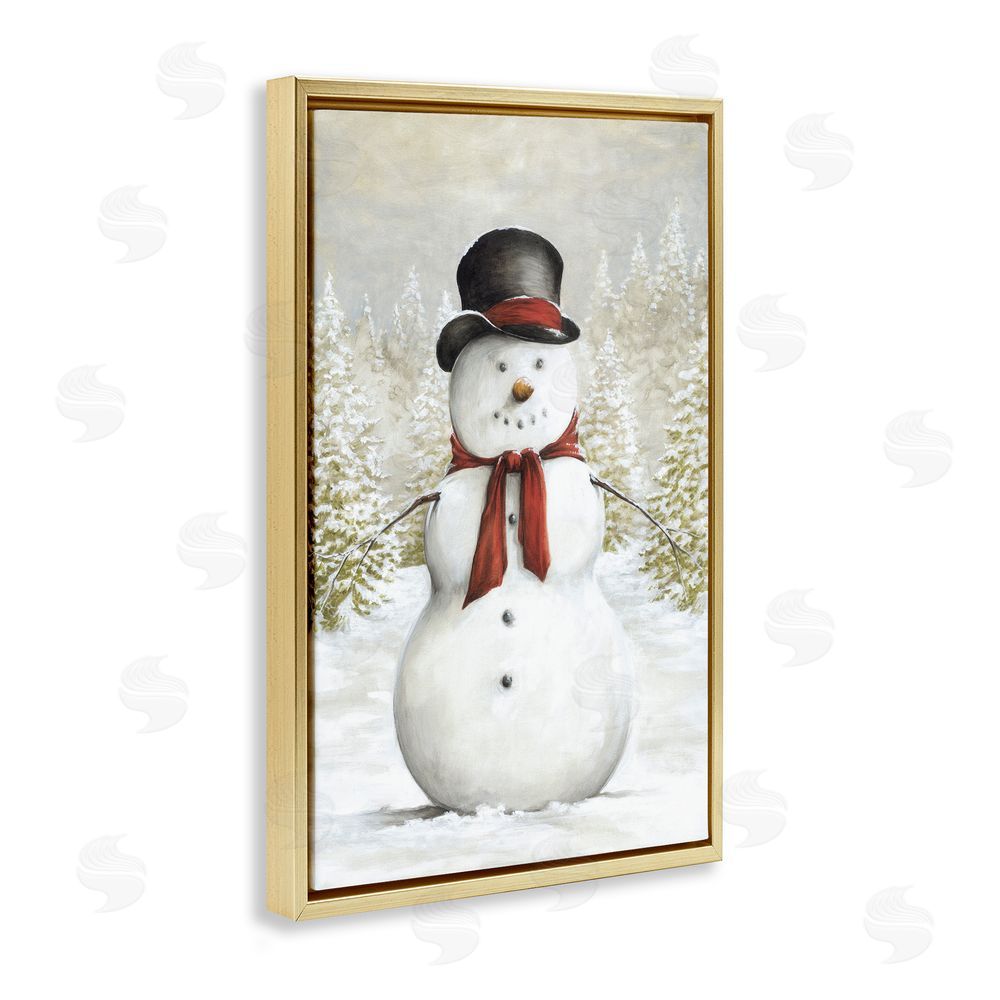 Dogwood Portfolio Traditional Snowman in Clearing Gold Floating Frame Canvas Art Print