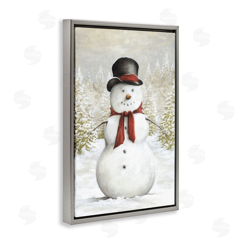 Dogwood Portfolio Traditional Snowman in Clearing Gray Floating Frame Canvas Art Print