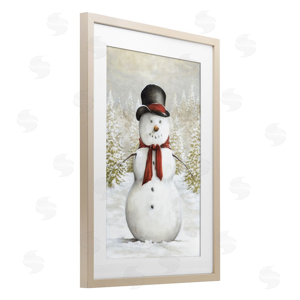 Dogwood Portfolio Traditional Snowman in Clearing Birch Framed Print Under Glass Art