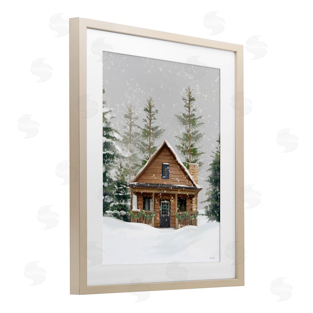House Fenway Cozy Snowy Forest Cabin Birch Framed Print Under Glass Art