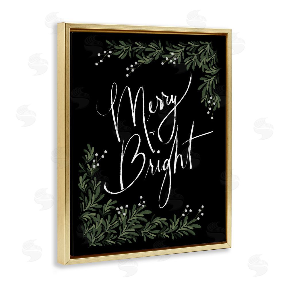 Dogwood Portfolio Minimal Merry & Bright with Botanicals Gold Floating Frame Canvas Art Print
