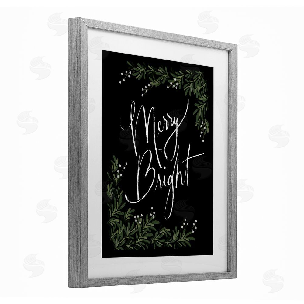 Dogwood Portfolio Minimal Merry & Bright with Botanicals Gray Framed Print Under Glass Art