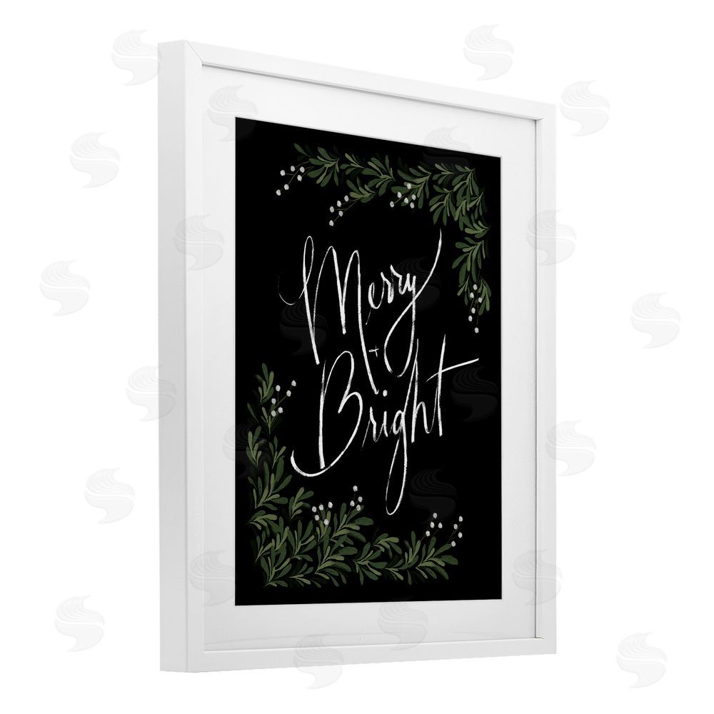 Dogwood Portfolio Minimal Merry & Bright with Botanicals White Framed Print Under Glass Art