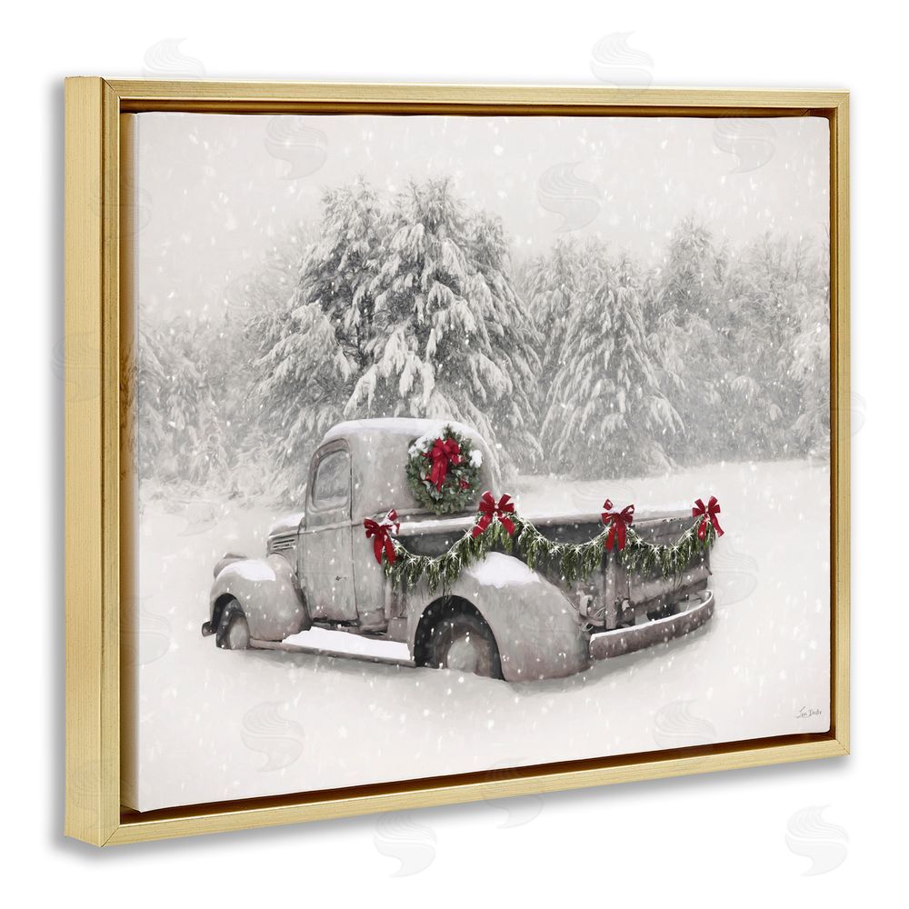 Lori Deiter Snowy White Antique Truck Gold Floating Frame Canvas Art Print