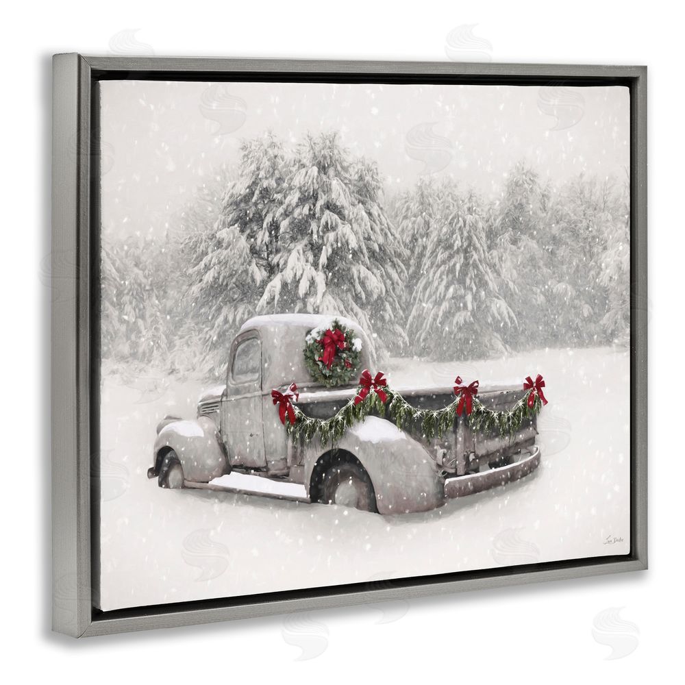 Lori Deiter Snowy White Antique Truck Gray Floating Frame Canvas Art Print
