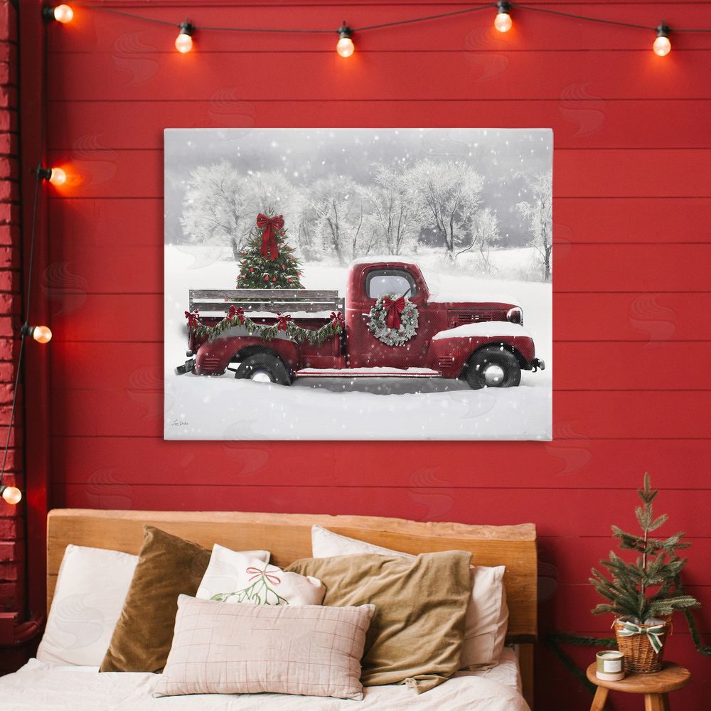 Lori Deiter Wreath Bedecked Christmas Truck Printed Wall Art in Room