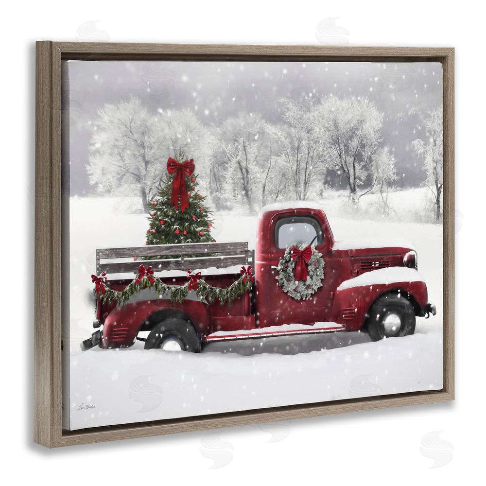 Lori Deiter Wreath Bedecked Christmas Truck Brown Floating Frame Canvas Art Print